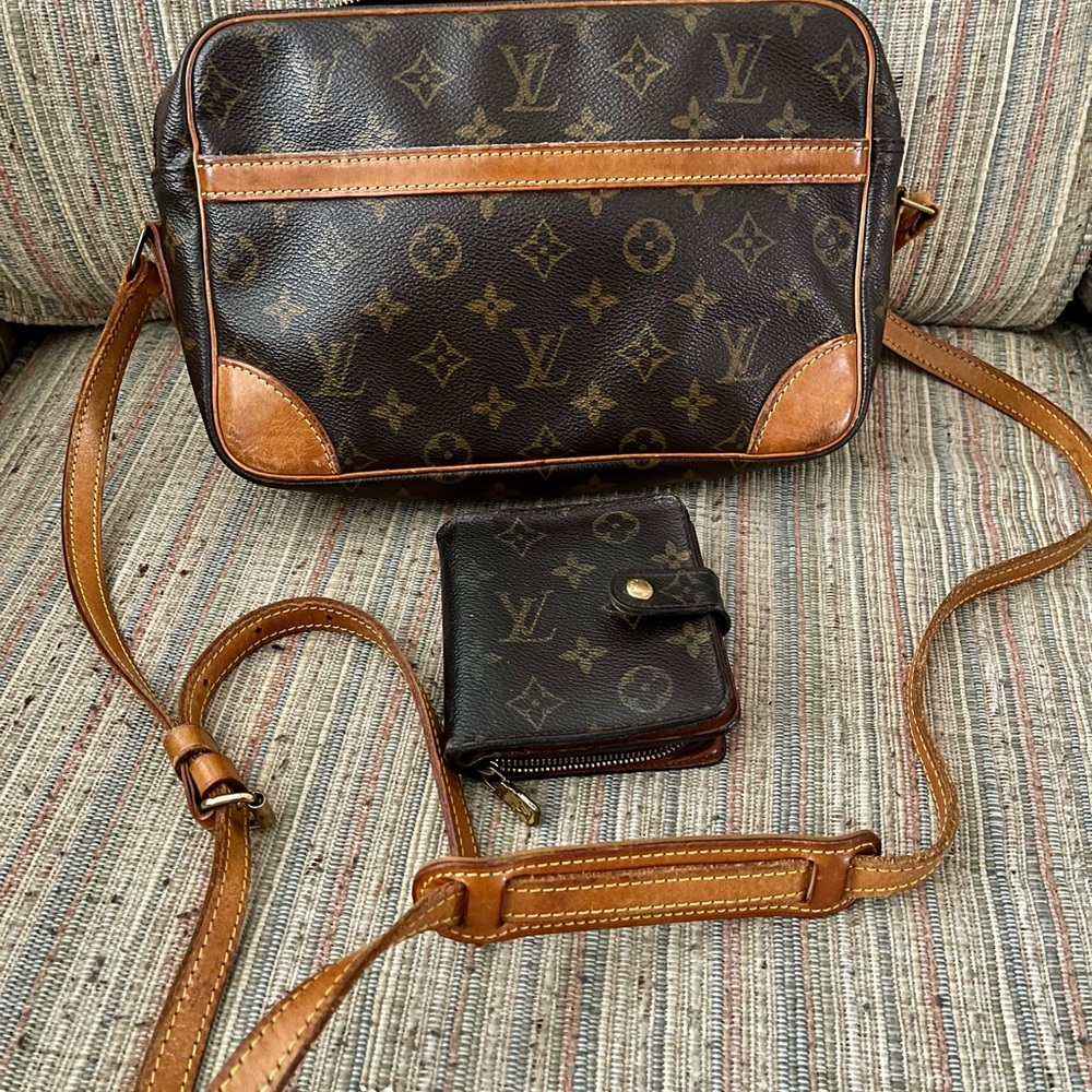 Authentic Vintage Trocadero 27 Louis Vuitton crossbody and wallet combo.